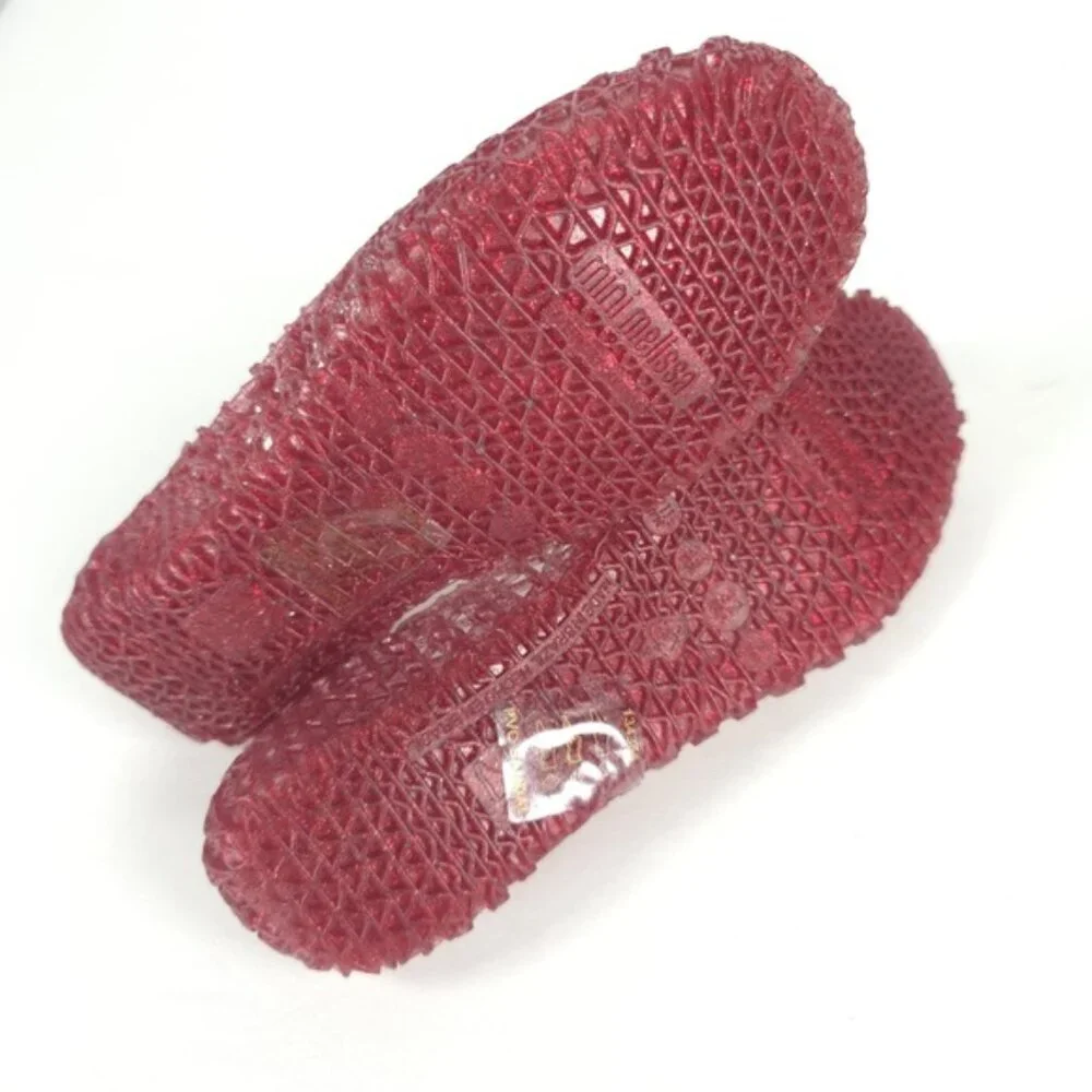 Mini Melissa Campana Papel Girls Glitter Red Slip On‎ Ballet Flats NWB Size 3